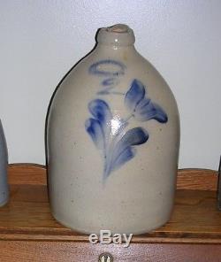 LYONS NY 2 gal Jug with Cobalt Blue Flower Stoneware Crock