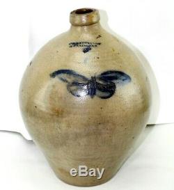 L. Norton & Son Stoneware Jug Crock Cobalt Bennington #3 Salt Glazed Antique
