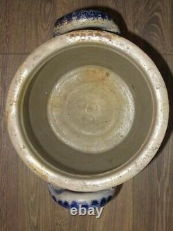 Larg Antique German Crock Salt Glazed Blue & Gray Stoneware 2-Handled around1900