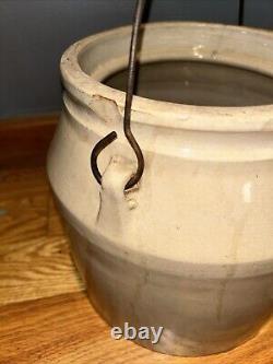 Large 19th Century Salt Glazed Stoneware Crock With Handle And Top 11 In Tall