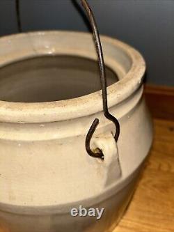 Large 19th Century Salt Glazed Stoneware Crock With Handle And Top 11 In Tall