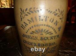Large Antique Cobalt Blue Hamilton & Jones Stoneware Pottery 5 Gallon Crock