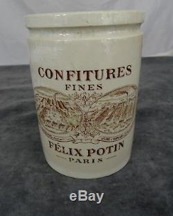 Large Antique French Felix Potin Confitures Stoneware Crock Luneville 19th