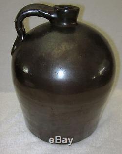 Large Antique Old Chocolate Brown Jug Primitive Salt Glaze Stoneware Vintage 12