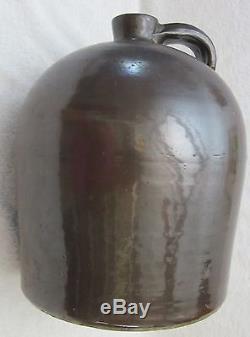 Large Antique Old Chocolate Brown Jug Primitive Salt Glaze Stoneware Vintage 12
