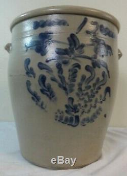 Large Antique Stoneware 12 Gal. Stoneware Crock Cobalt Blue Floral Prob. Ohio