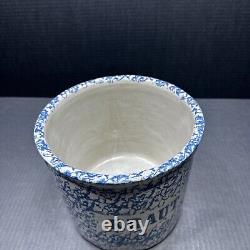 Large Clay City Pottery Indiana Vintage Blue White Stoneware Kraut Crock