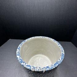 Large Clay City Pottery Indiana Vintage Blue White Stoneware Kraut Crock