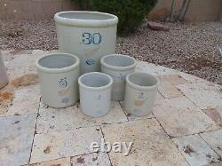 Large Collection Of 5 Red Wing Stoneware Crocks Antique 30, 5, 4 & 2 Gallon