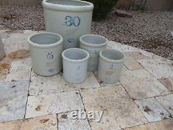 Large Collection Of 5 Red Wing Stoneware Crocks Antique 30, 5, 4 & 2 Gallon