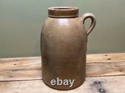 Late 1800's Stoneware Crock with Handle with Cobalt Blue Rare Apple Design