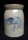 Late 19th C. Antique Stoneware Crock Blue Decorated With Bird