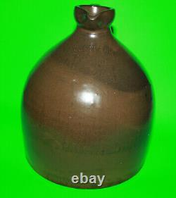 MOLASSES JUG PITCHER STONEWARE CROCK BROWN WITH SPOUT & HANDLE Stamped Cortland