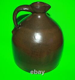 MOLASSES JUG PITCHER STONEWARE CROCK BROWN WITH SPOUT & HANDLE Stamped Cortland