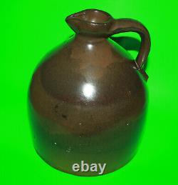 MOLASSES JUG PITCHER STONEWARE CROCK BROWN WITH SPOUT & HANDLE Stamped Cortland