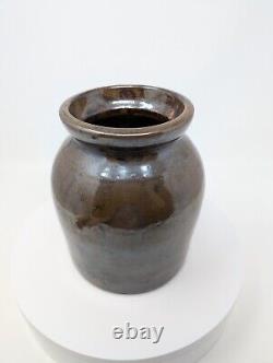 MYSTIC! Black & Brown SWIRL 7 Stoneware Crock ANTIQUE Primitive Pottery