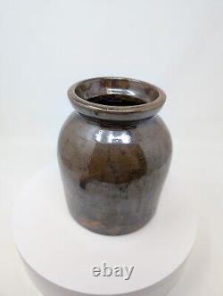 MYSTIC! Black & Brown SWIRL 7 Stoneware Crock ANTIQUE Primitive Pottery