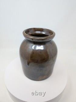 MYSTIC! Black & Brown SWIRL 7 Stoneware Crock ANTIQUE Primitive Pottery