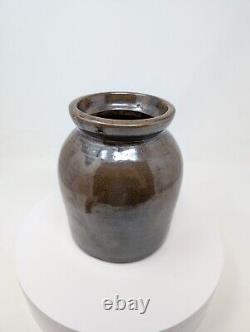 MYSTIC! Black & Brown SWIRL 7 Stoneware Crock ANTIQUE Primitive Pottery