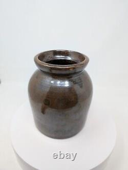 MYSTIC! Black & Brown SWIRL 7 Stoneware Crock ANTIQUE Primitive Pottery