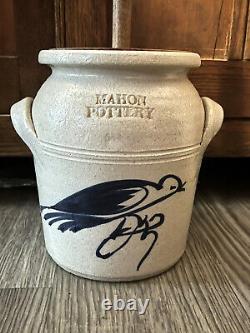 Mahon Pottery BIRD Design Blue Salt Glaze Stoneware Crock Butter Churn 1 Gallon