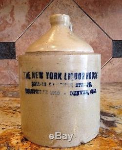 Mini Whiskey Advertising Jug 1/2 Gallon New York Liqour House Crock Stoneware