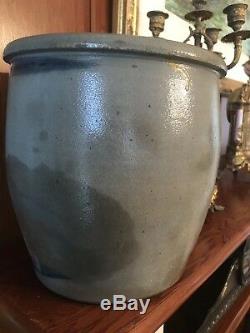 NEVER SEEN! Rare Decorated Cobalt J. G. Brown Webster PA Stoneware 2 Gal. Crock