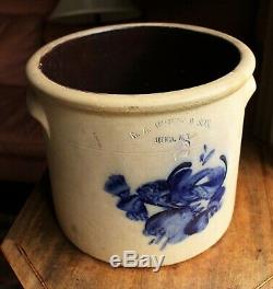 N. A. WHITE & SON (UTICA) 2 Gal. Cobalt Flower Decorated Stoneware Crock c. 1870