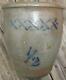 Neat Small Blue Decorated Stoneware Crock 1/2 Gal With Five Blue X's L@@k