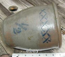Neat Small Blue Decorated Stoneware Crock 1/2 Gal with Five Blue X's L@@K
