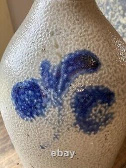 Nice! Antique 19th C Salt Glazed Stoneware Jar Crock Cobalt Blue Decoration