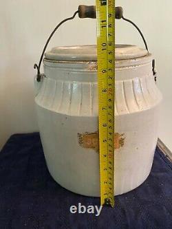 Nice Antique Countertop Stoneware Sugar crock with bail handle RARE, Large, Lid