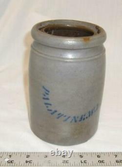 Nice Small Palatine W VA only Signed in Blue Stoneware Wax Sealer Crock L@@K