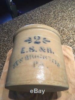 No 2 e. S. &b. New brighton pa blue decorated stoneware crock