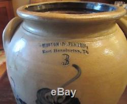 Norton & Fenton East Bennington, VT 3 Gal. Blue Decorated Stoneware Jar 1844-47