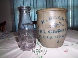 OUTSTANDING Antique J M ROLLER Dry Goods Williamsburg Pa Store Crock Stoneware