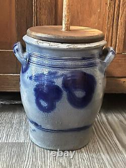 Old Antique German Westerwald Blue Salt Glaze Stoneware Crock Butter Churn