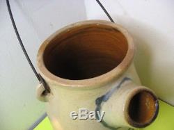 Old Blue Heart Decorated Pottery Stoneware Batter Crock Jug Primitive Farm Bowl