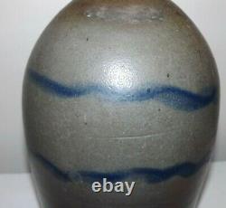 Old Stoneware 4 stripe Cobalt Gray WHISKEY JUG Crock Western Pennsylvania 1 GAL