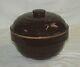 Old Vintage 9 Brown Stoneware Pottery Crock Mixing Bowl W Lid Ringed Sides Usa