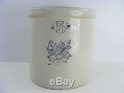 Old Western Stoneware crock 5 gallon with blue leaf in nice condition