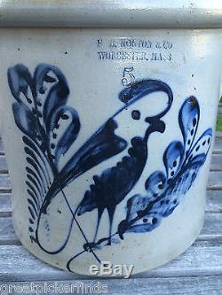 Outstanding HUGE 5 GAL Blue Cobalt Decorated Stoneware Crock Exc. Condition AAFA