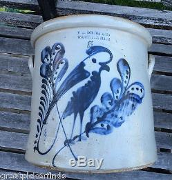 Outstanding HUGE 5 GAL Blue Cobalt Decorated Stoneware Crock Exc. Condition AAFA