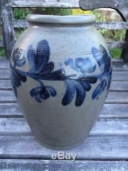 Ovoid Cobalt Decorated Stoneware Crock/Jar VA/MD Mint Condition AAFA