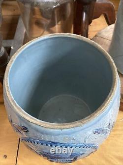 PERFECT! MINT! Antique 19th C Salt Glazed Stoneware Water Crock Cobalt Blue