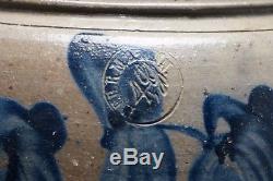 PETER HERRMANN 4 Gal. Blue Decorated STONEWARE CROCK SIGNED 14 3/4