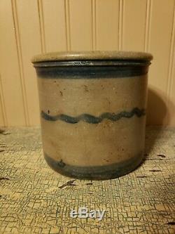 Pa Striper Butter Crock Primitive A Small Size Salt Glaze Stoneware