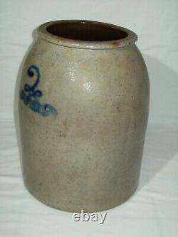 Primitive #2 Salt Glaze Stoneware Crock Container Nice Rare Antique Stoneware