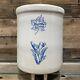 Primitive 6 Gallon Western Stoneware Crock, Monmouth, Blue Lilly Stamp