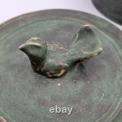 Primitive Crock Fermenting Pot Grease Art Pottery Stoneware Bird Finial Signed